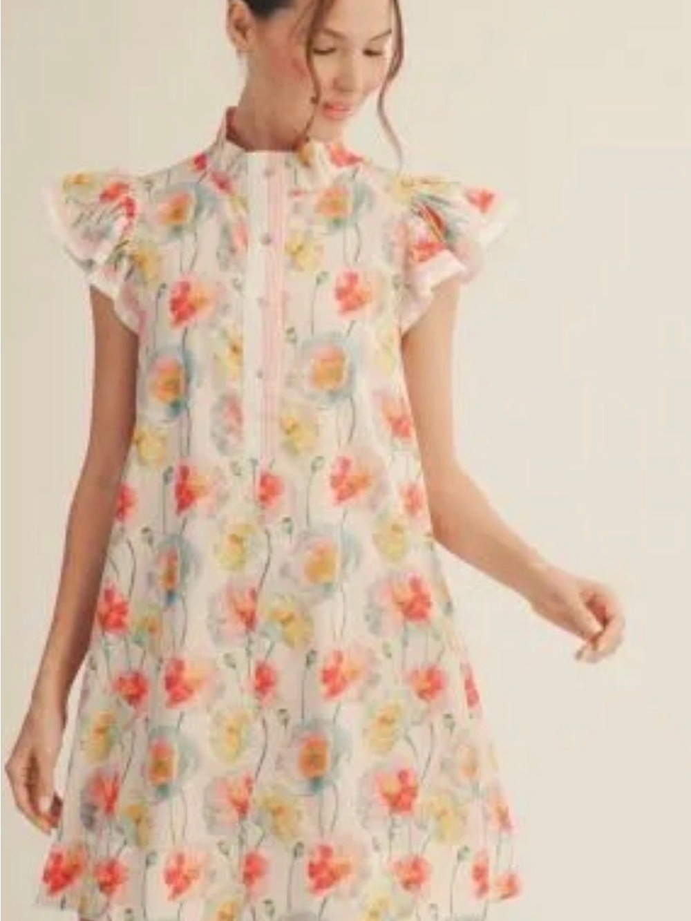JODIFL Floral Mini Dress with Flutter Sleeves